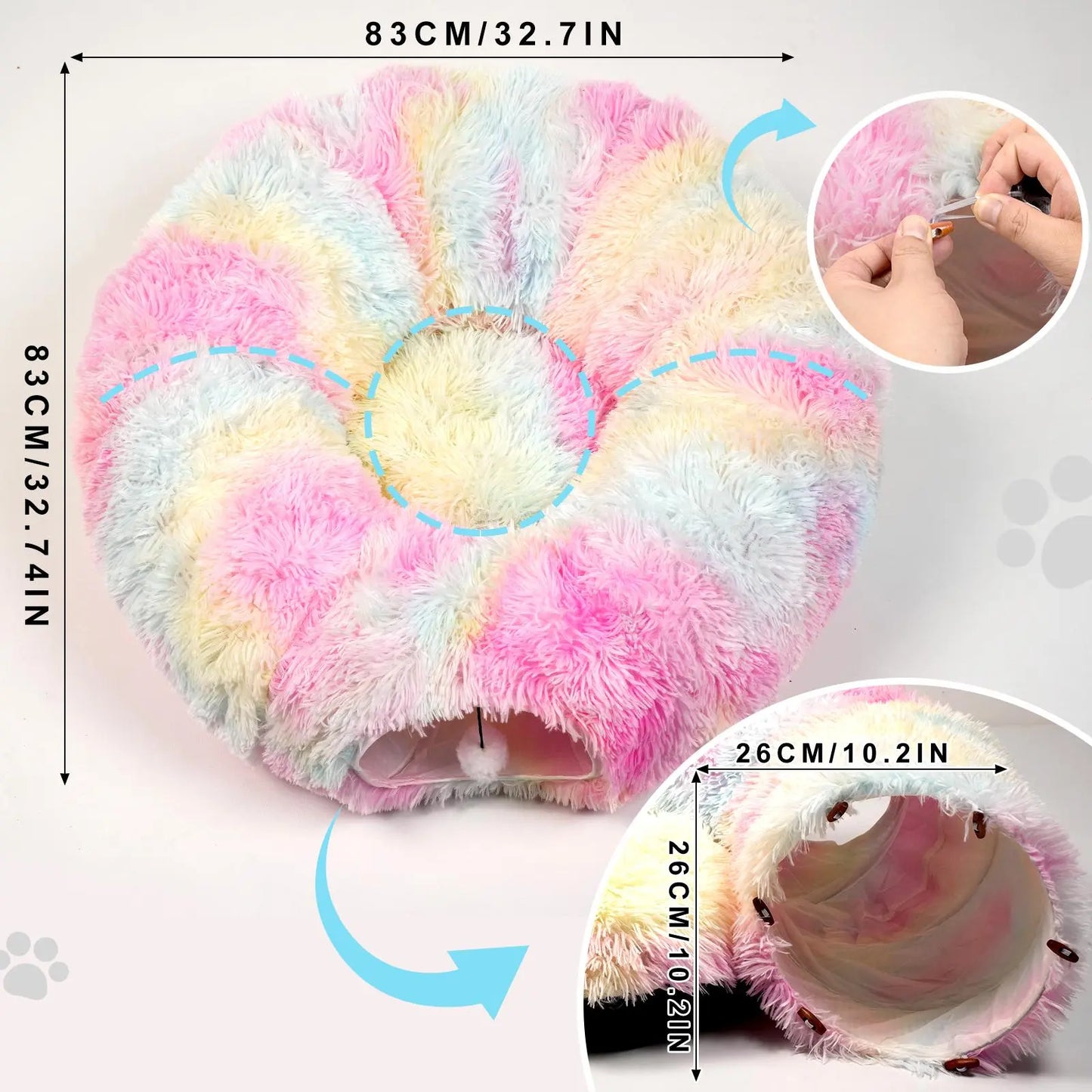 2-in-1 Foldable Winter Warm Pet Bed and Tunnel for Cats and Kittens, Plush Design with Hanging Ball and Tunnel Buckle, Ideal for Indoor and Outdoor Use
