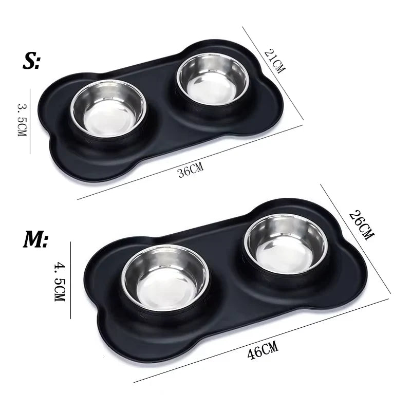 Stainless Steel Slow Feeder Dog Bowl Set with Non-Slip Silicone Mat - 2-in-1 Waterproof Feeding Station for Large, Medium, and Small Breeds