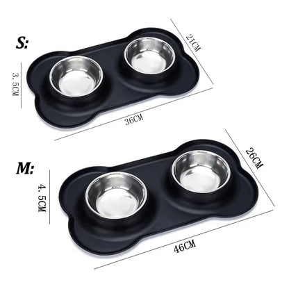 Stainless Steel Slow Feeder Dog Bowl Set with Non-Slip Silicone Mat - 2-in-1 Waterproof Feeding Station for Large, Medium, and Small Breeds