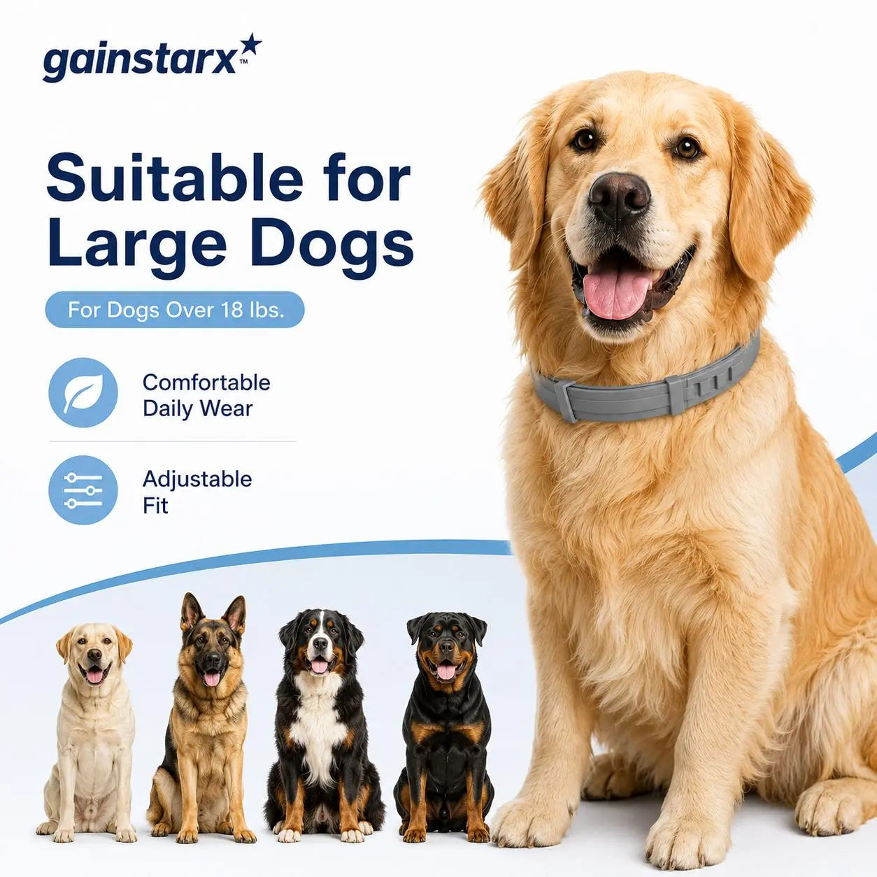 Gainstarx Adjustable Lightweight Dog Collar with Fresh Scent for Large Dogs Over 18 lbs - Ideal for Daily Walks and Outdoor Activities