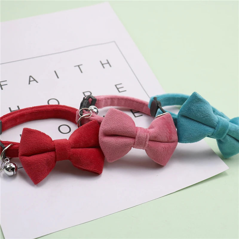 Multicolor Adjustable Cat Collars with Bow and Bell - Stylish Pet Accessories
