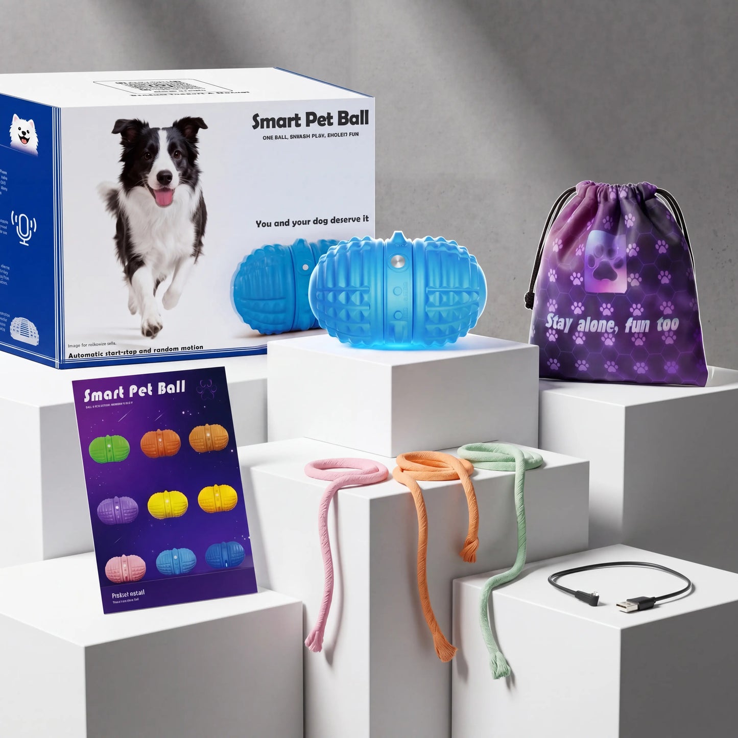 Smartwell Interactive Motion-Activated Dog Toy Ball with Voice Recording and Quiet Mode for Small to Medium Indoor Dogs