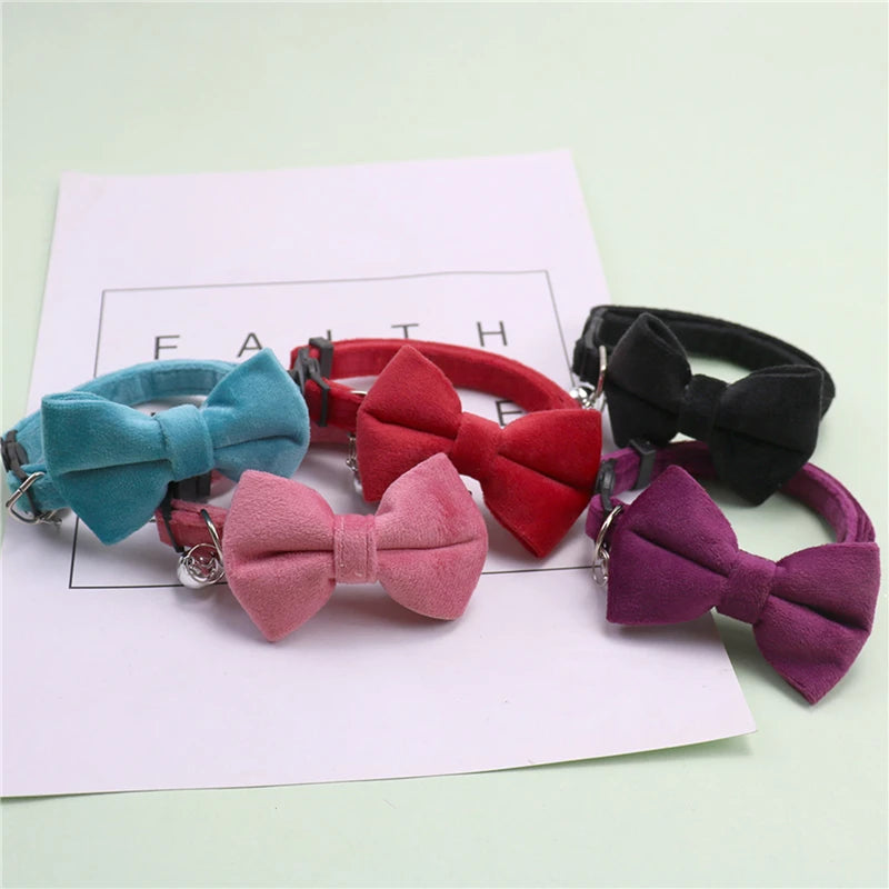 Multicolor Adjustable Cat Collars with Bow and Bell - Stylish Pet Accessories