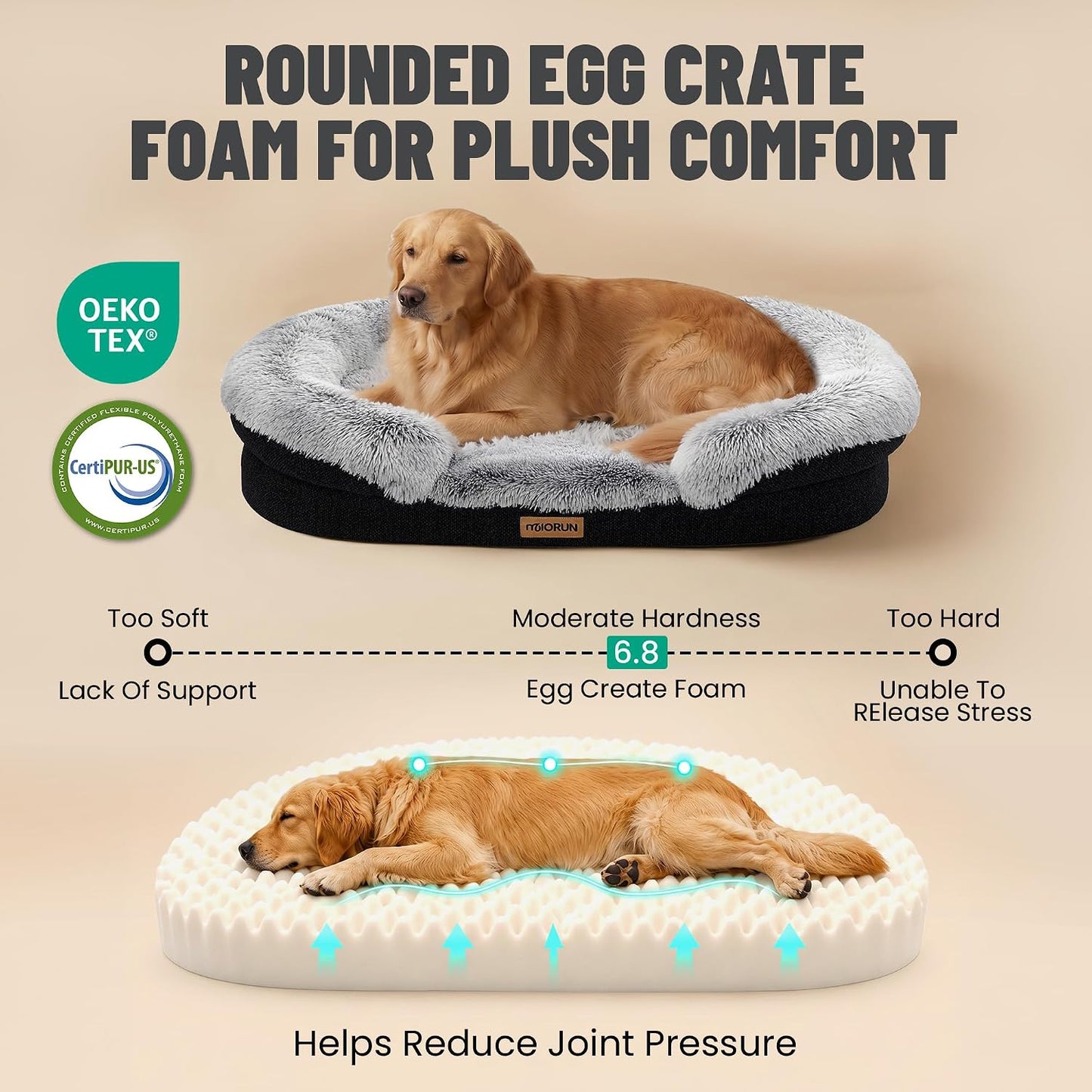 Premium Large Orthopedic Dog Bed with Bolster - 90cm, Plush Faux Fur, Easy Access Design, Washable Cover, Waterproof Liner, Ideal Support for Extra-Large Breeds