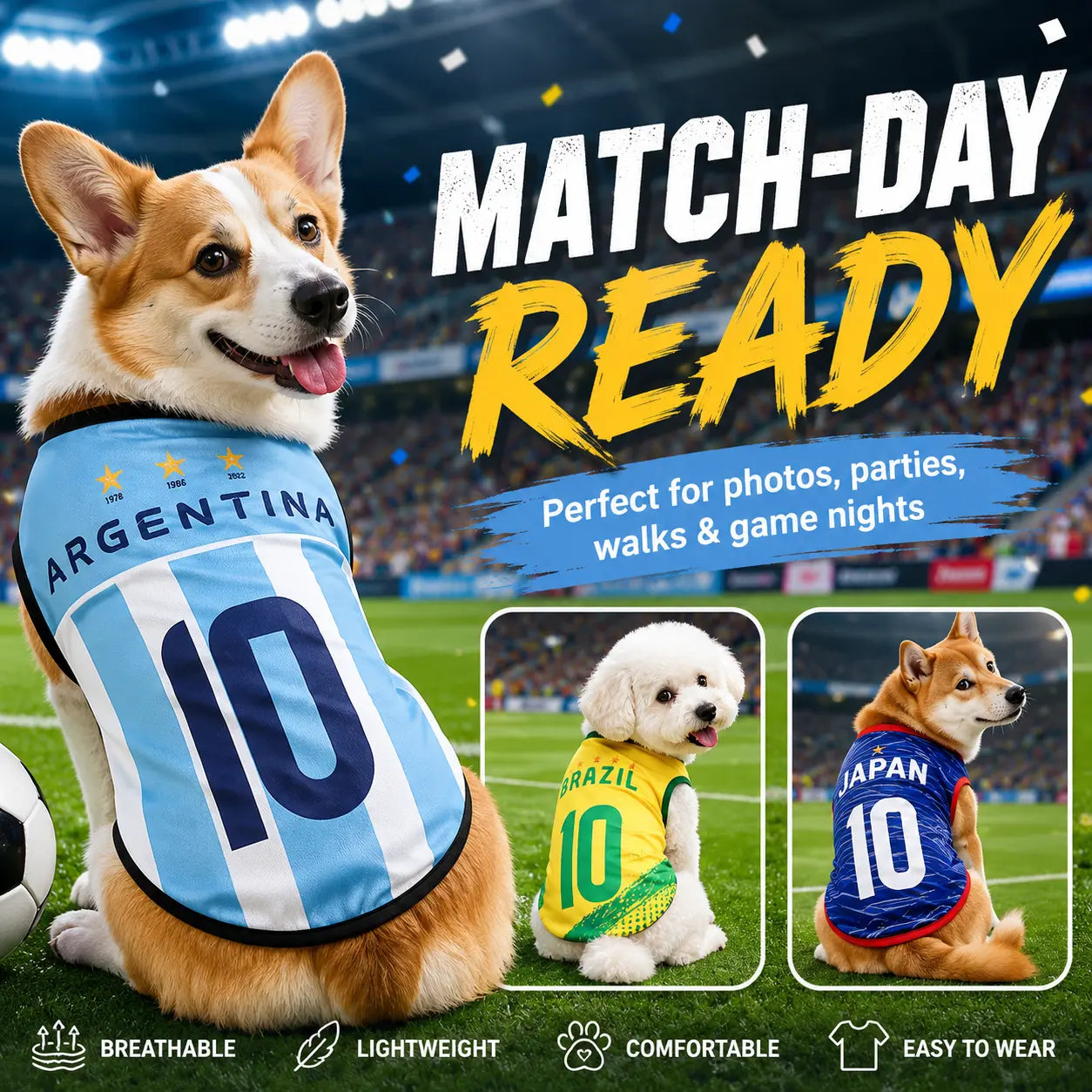 Lightweight Summer Pet Soccer Jersey Vest for Dogs and Cats - Breathable Sleeveless Team-Inspired Apparel for Small to Medium Pets