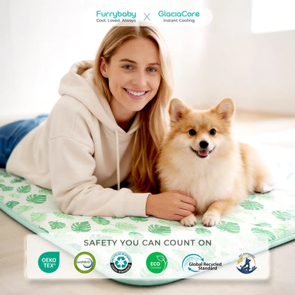 Dog Cooling Mat for Pets, Soft and Breathable Self-Cooling Pad, 23" x 18" Non-Slip Washable Mat for Indoor and Outdoor Use, Leaf Design