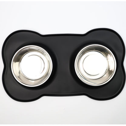 Double Stainless Steel Pet Bowl Set with Non-Slip Base for Food and Water