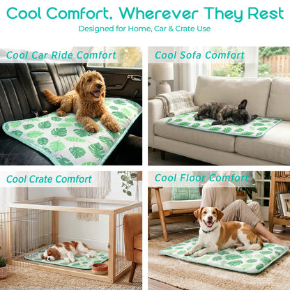 Dog Cooling Mat for Pets, Soft and Breathable Self-Cooling Pad, 23" x 18" Non-Slip Washable Mat for Indoor and Outdoor Use, Leaf Design