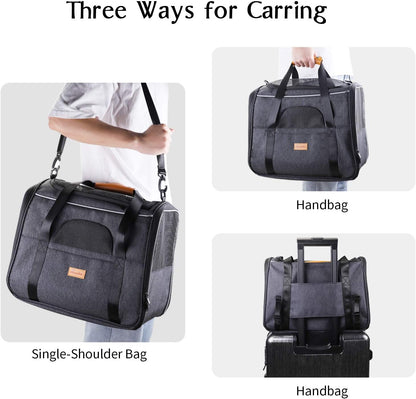 Portable Cat Carrier Bag for Small Pets, Foldable Soft-Sided Transport Carrier, Airline Approved with Shoulder Strap, Removable Mat, and Pet Bowl