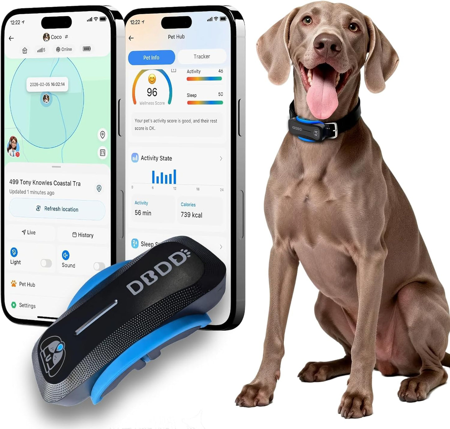 Dog GPS Tracker, Waterproof Dog Tracking Collar, Black | a Dog GPS Tracker with Real-Time Tracking, AI Health Monitoring and Virtual Fencing, Compatible with Ios and Android Systems