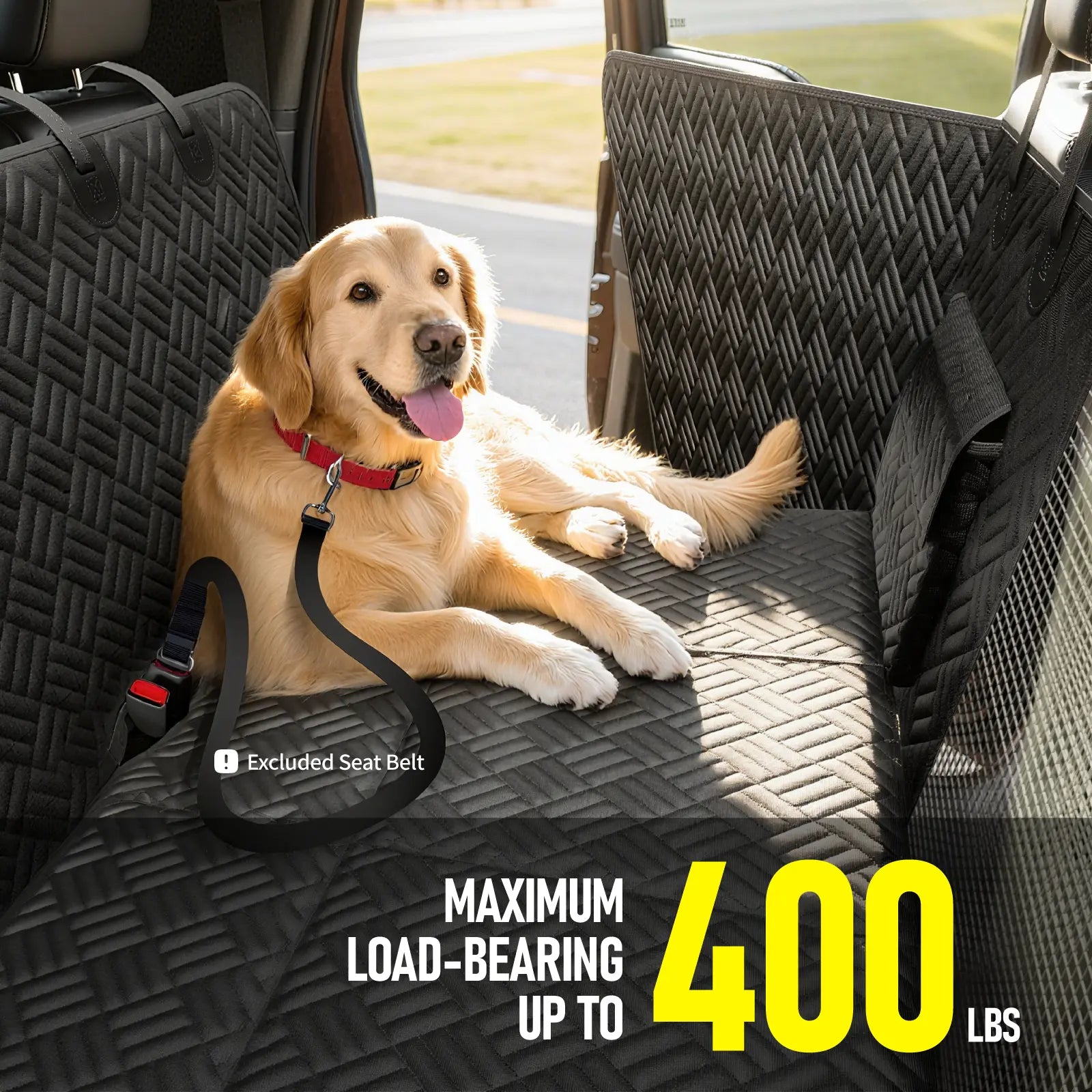 Premium Waterproof Dog Car Seat Cover with Rigid Base, Supports Up to 400 lbs | Innovative Hammock-Style Back Seat Extender for Cars, SUVs, and Full-Size Trucks (Available in Small and Large Sizes)