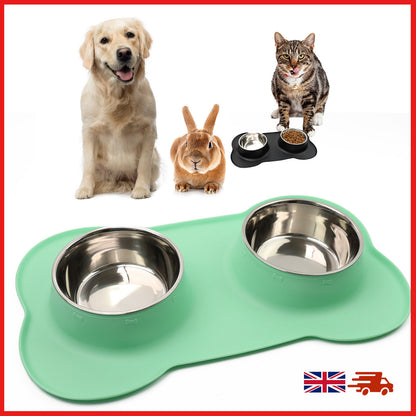 Double Stainless Steel Pet Bowl Set with Non-Slip Base for Food and Water