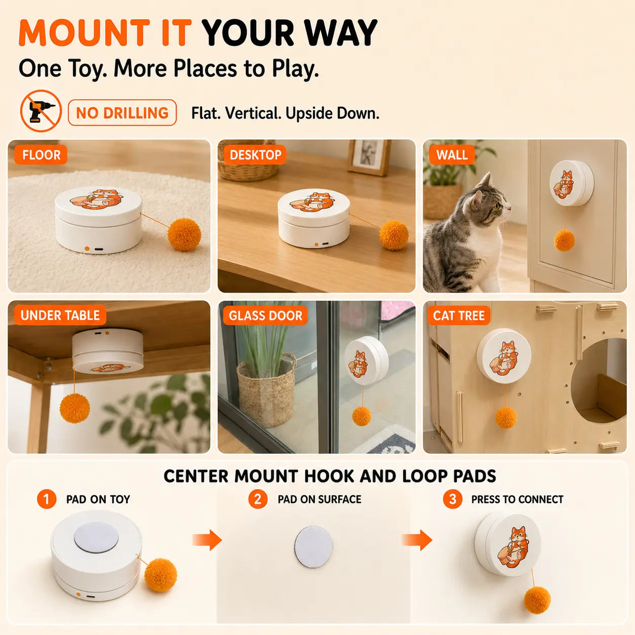 Smart Rotating Cat Teaser - Rechargeable Interactive Toy with 5 Play Modes, Touch Activation, Auto Sleep Feature, Multi-Surface Mounting, and Replaceable String for Indoor Cats and Kittens