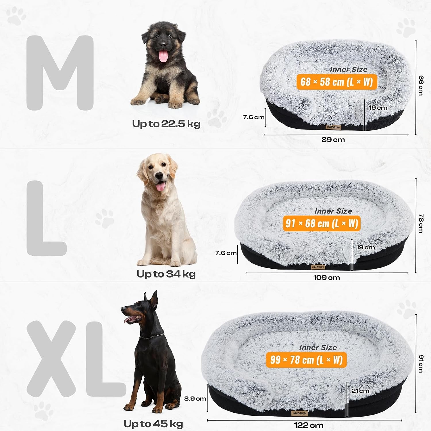 Premium Large Orthopedic Dog Bed with Bolster - 90cm, Plush Faux Fur, Easy Access Design, Washable Cover, Waterproof Liner, Ideal Support for Extra-Large Breeds