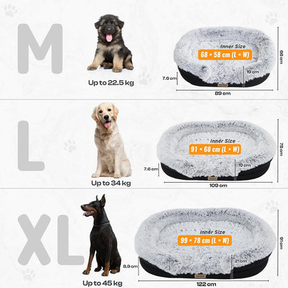 Premium Large Orthopedic Dog Bed with Bolster - 90cm, Plush Faux Fur, Easy Access Design, Washable Cover, Waterproof Liner, Ideal Support for Extra-Large Breeds
