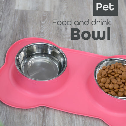 Double Stainless Steel Pet Bowl Set with Non-Slip Base for Food and Water