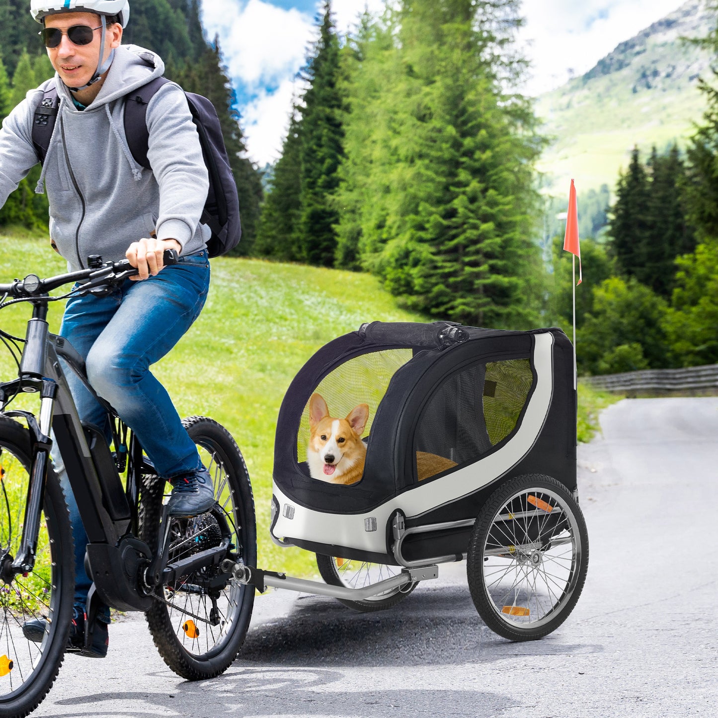 Pet Carrier and Bicycle Trailer for Small to Medium Dogs and Cats - Black and Blue