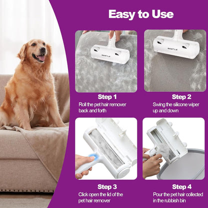 Reusable Pet Hair Remover Roller - Effective Lint Brush for Dogs and Cats, Ideal for Cleaning Fur from Carpets, Sofas, Bedding, Furniture, and Rugs, White