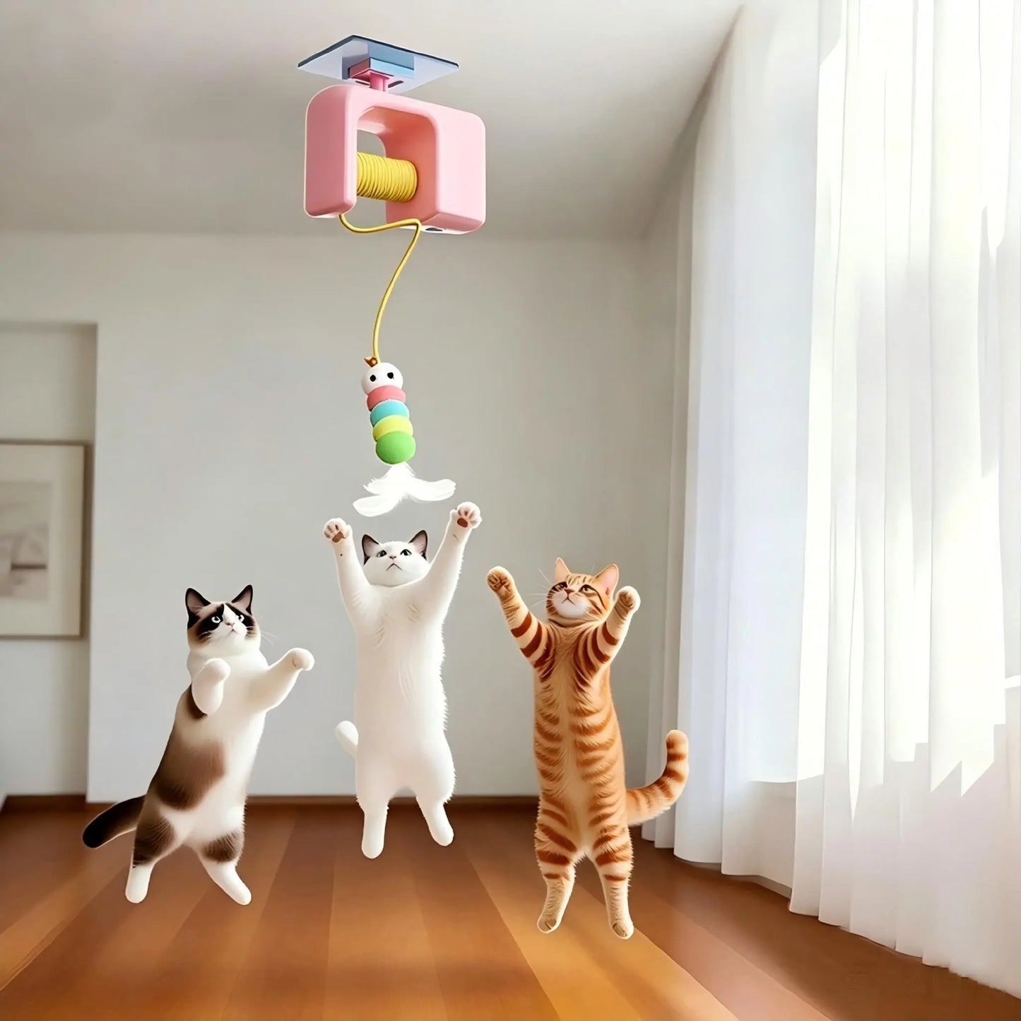 Interactive Retractable Bungee Cat Toy - Automatic Hanging Door Teaser, USB Rechargeable Self-Play Exercise Device for Indoor Boredom Relief and Pet Training