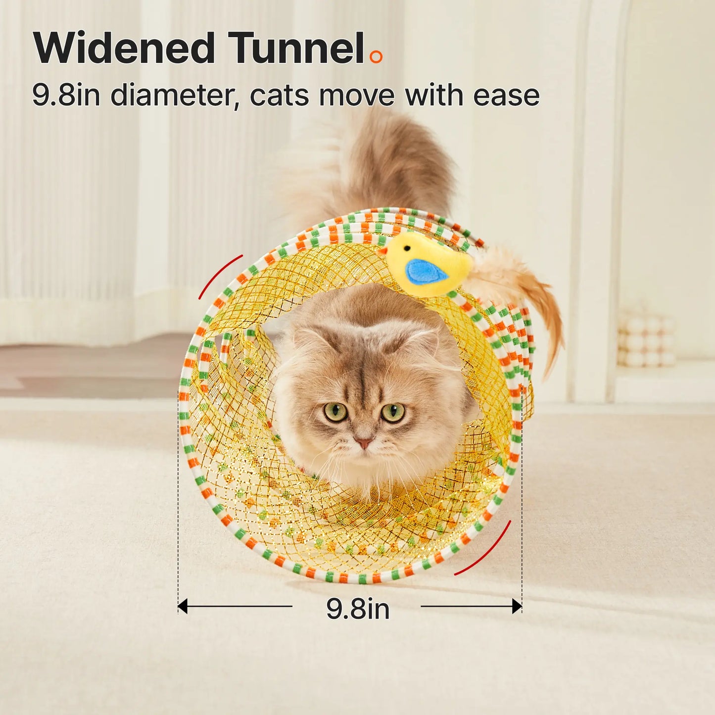 Potaroma Collapsible Spiral Cat Tunnel Toy with Feather and Bell for Indoor Cats, 20" Unfolded