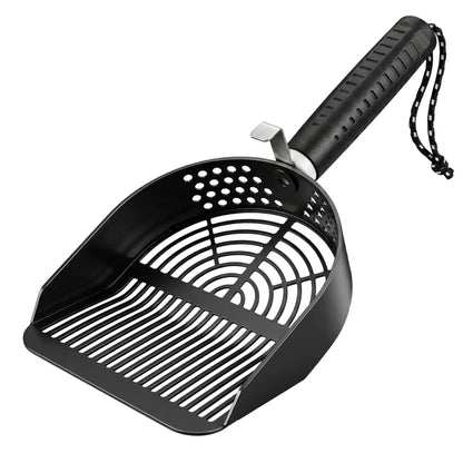 Potaroma Heavy-Duty Stainless Steel One-Piece Cat Litter Scoop with Fast Sifting Flat Edge and Rust Resistance, Includes Hook & Loop for Convenient Hanging