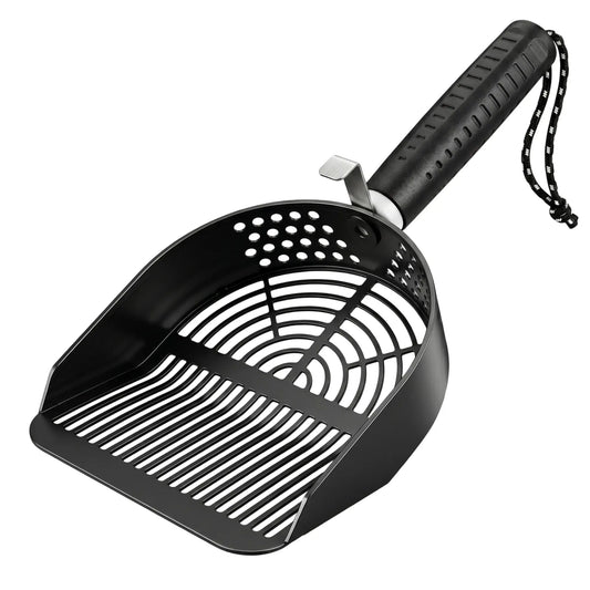 Potaroma Heavy-Duty Stainless Steel One-Piece Cat Litter Scoop with Fast Sifting Flat Edge and Rust Resistance, Includes Hook & Loop for Convenient Hanging