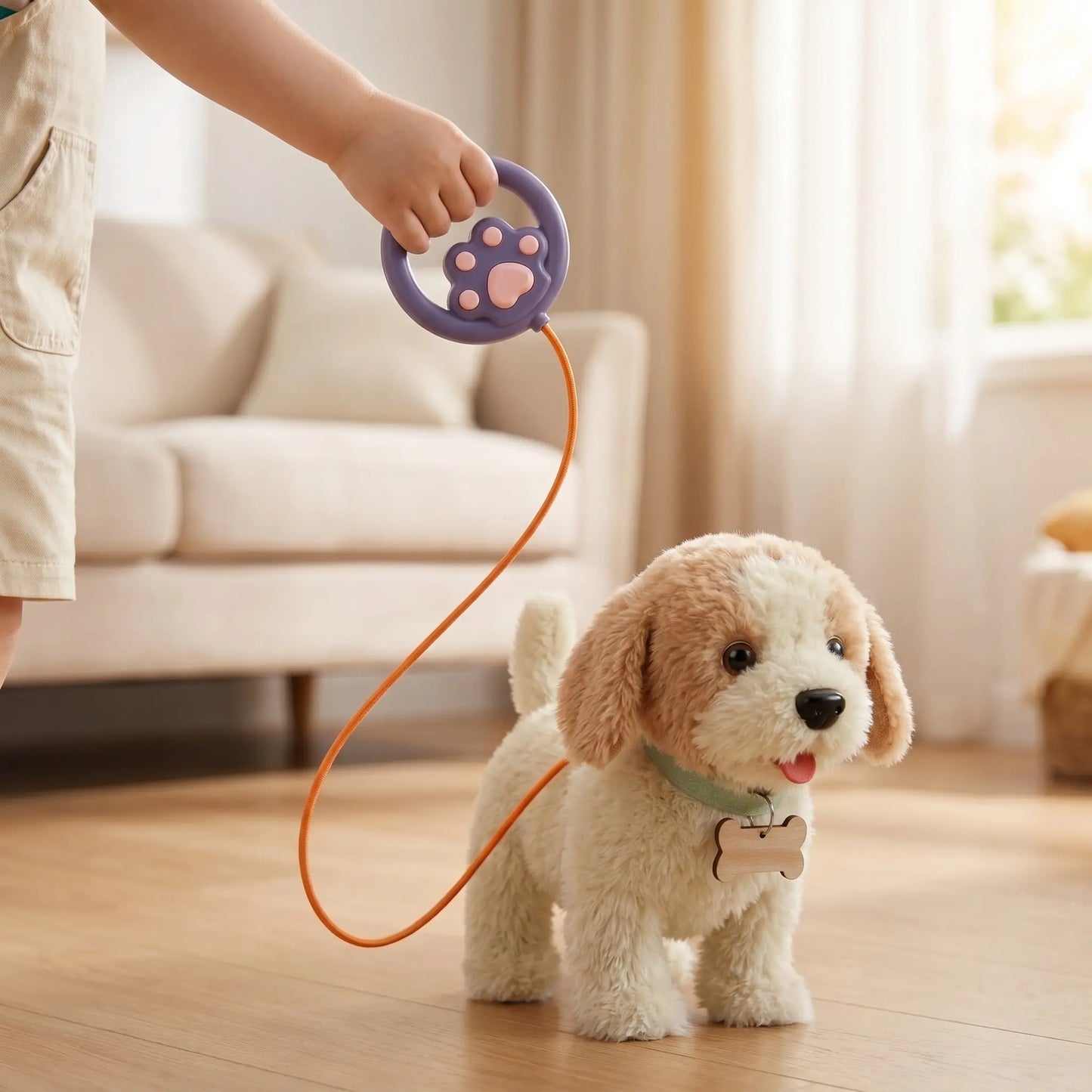 TUMAMA Interactive Realistic Puppy Toy - Walking and Barking Plush Dog with Leash, Songs, Touch and Voice Activation, DIY Feeding Set for Imaginative Play and Emotional Development