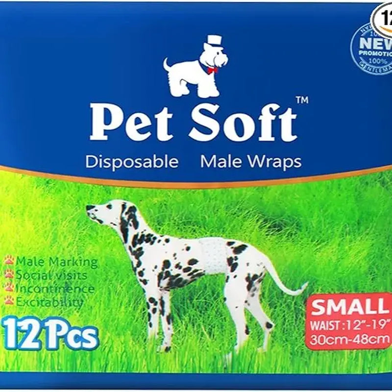 Disposable Male Dog Wraps - Soft Dog Diapers for Small Male Dogs, 12-Pack
