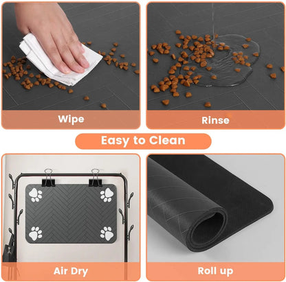 Absorbent Pet Feeding Mat with Waterproof Rubber Backing - Quick Dry Placemat for Food and Water Bowls for Dogs and Cats