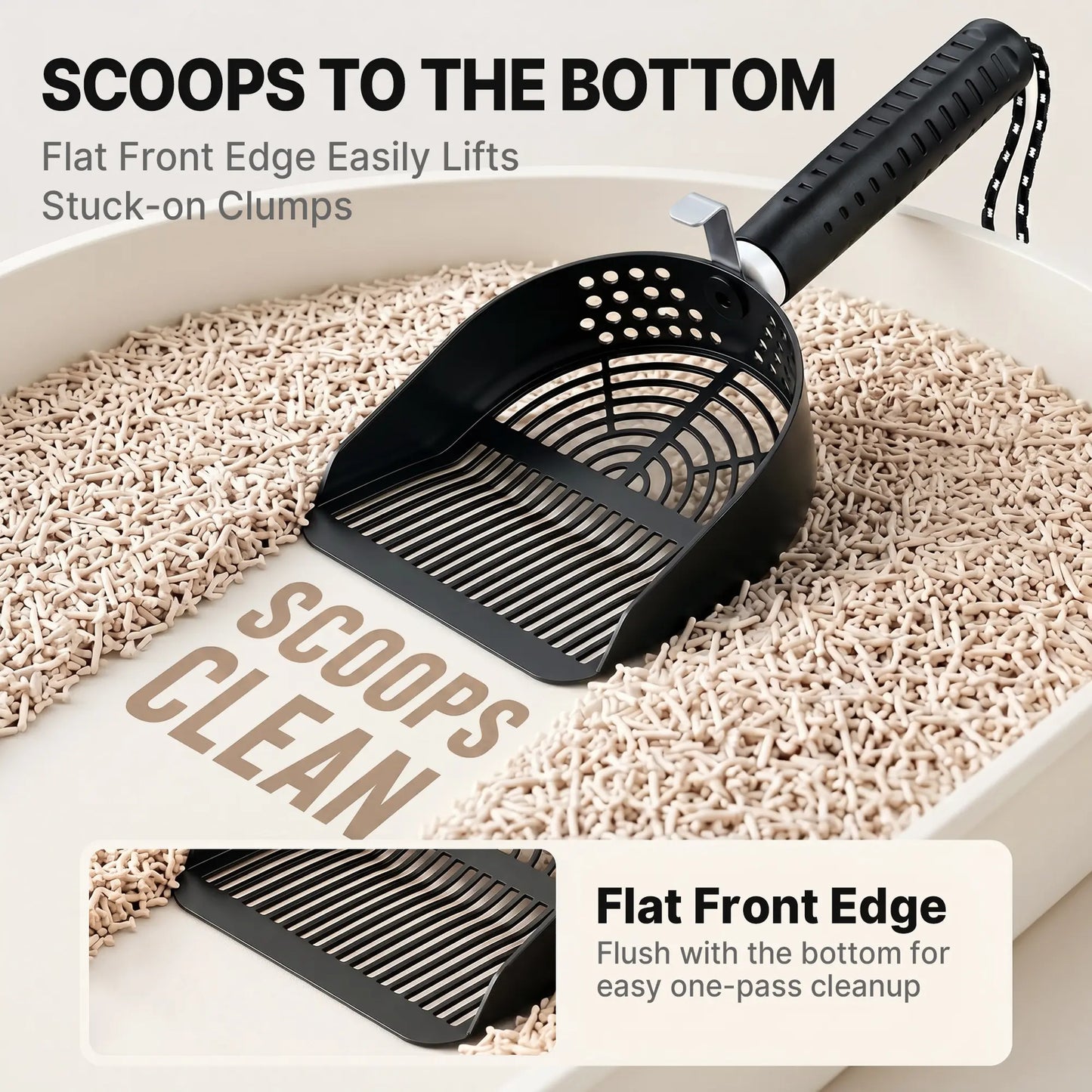 Potaroma Heavy-Duty Stainless Steel One-Piece Cat Litter Scoop with Fast Sifting Flat Edge and Rust Resistance, Includes Hook & Loop for Convenient Hanging