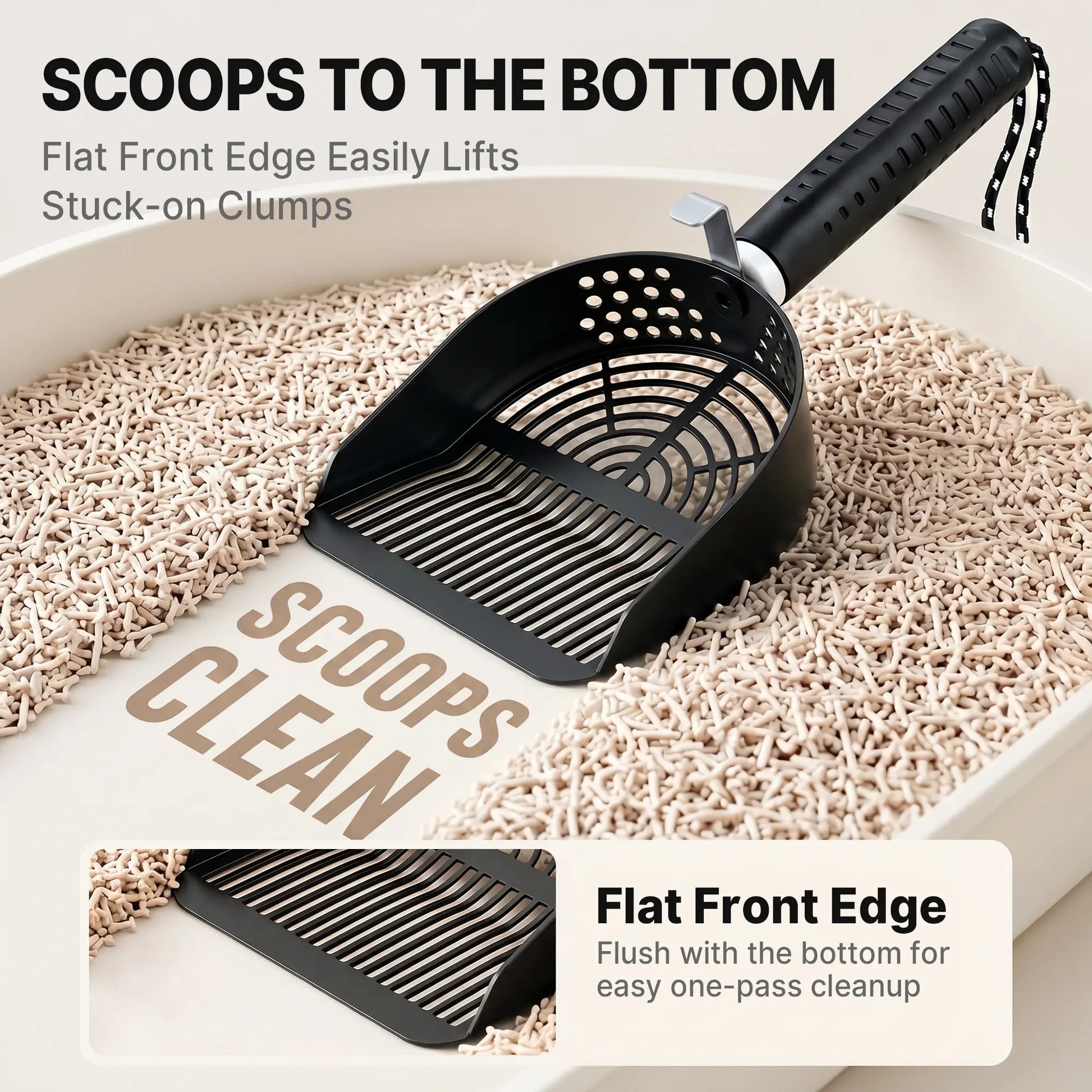 Potaroma Heavy-Duty Stainless Steel One-Piece Cat Litter Scoop with Fast Sifting Flat Edge and Rust Resistance, Includes Hook & Loop for Convenient Hanging