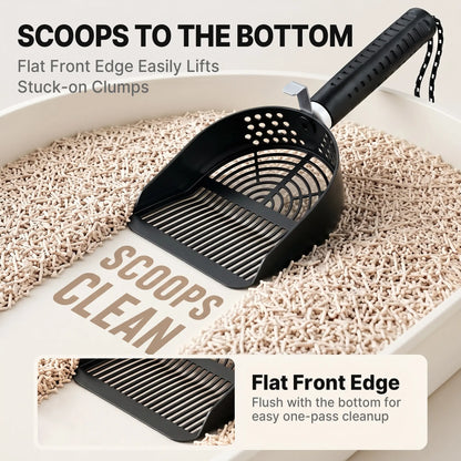 Potaroma Heavy-Duty Stainless Steel One-Piece Cat Litter Scoop with Fast Sifting Flat Edge and Rust Resistance, Includes Hook & Loop for Convenient Hanging