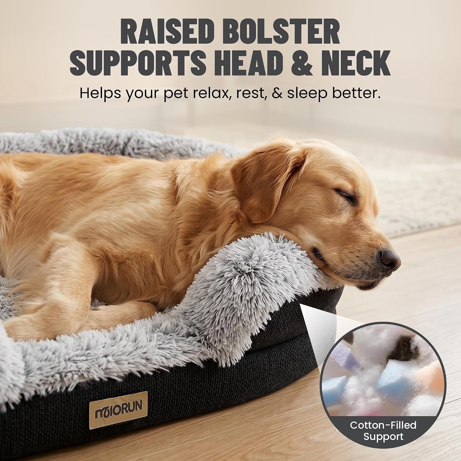 Premium Large Orthopedic Dog Bed with Bolster - 90cm, Plush Faux Fur, Easy Access Design, Washable Cover, Waterproof Liner, Ideal Support for Extra-Large Breeds