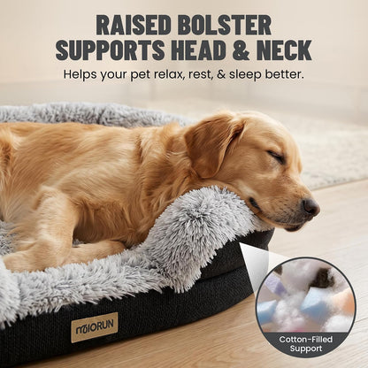 Premium Large Orthopedic Dog Bed with Bolster - 90cm, Plush Faux Fur, Easy Access Design, Washable Cover, Waterproof Liner, Ideal Support for Extra-Large Breeds