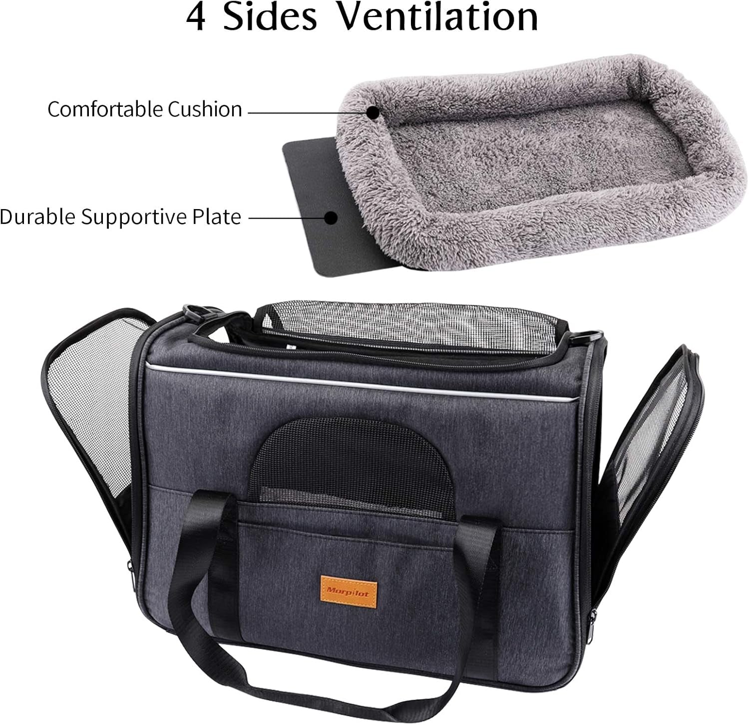 Portable Cat Carrier Bag for Small Pets, Foldable Soft-Sided Transport Carrier, Airline Approved with Shoulder Strap, Removable Mat, and Pet Bowl