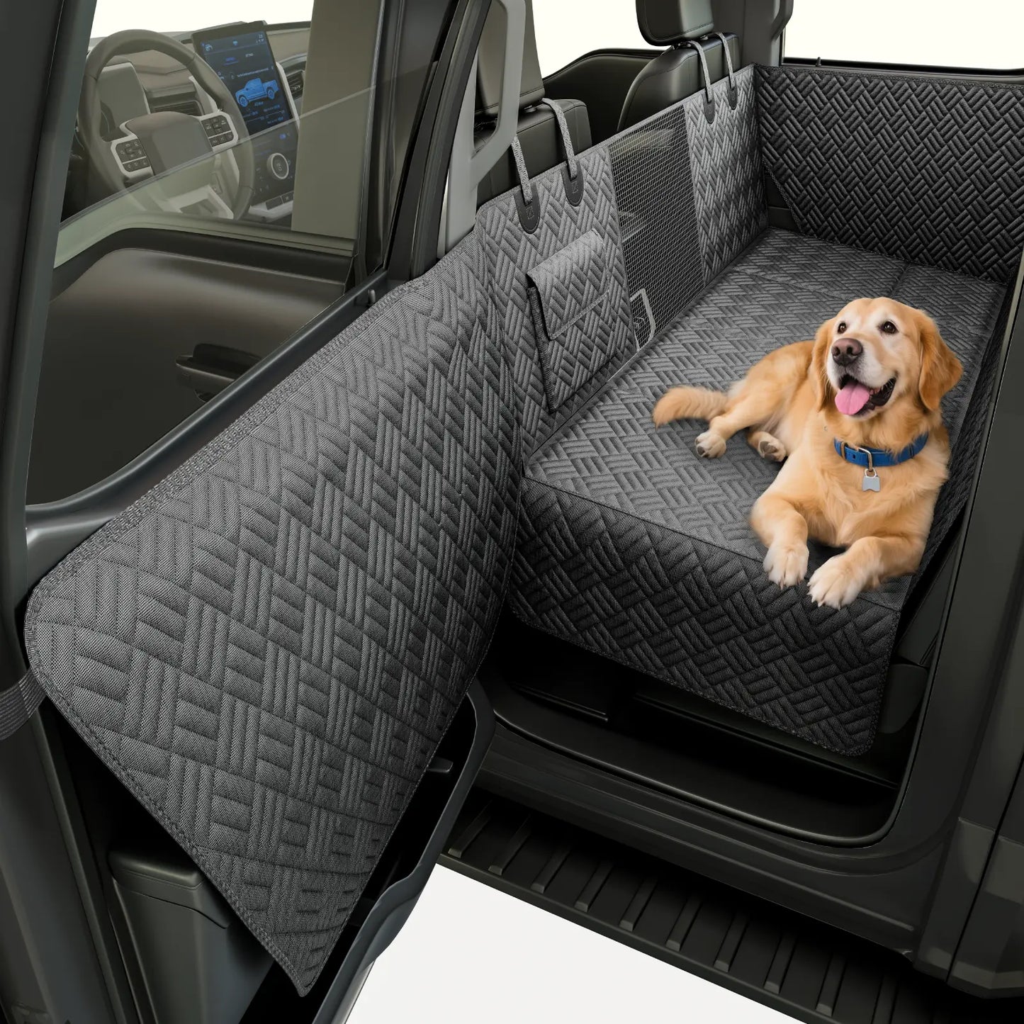 Premium Waterproof Dog Car Seat Cover with Rigid Base, Supports Up to 400 lbs | Innovative Hammock-Style Back Seat Extender for Cars, SUVs, and Full-Size Trucks (Available in Small and Large Sizes)