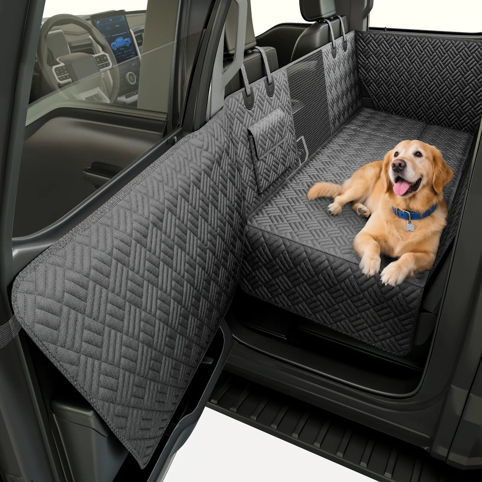 Premium Waterproof Dog Car Seat Cover with Rigid Base, Supports Up to 400 lbs | Innovative Hammock-Style Back Seat Extender for Cars, SUVs, and Full-Size Trucks (Available in Small and Large Sizes)
