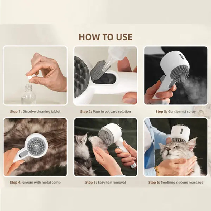 Fresh Fur 2-in-1 Pet Steam Shower Brush and Spray Grooming Comb for Cats and Dogs - Deshedding and Grooming Tool