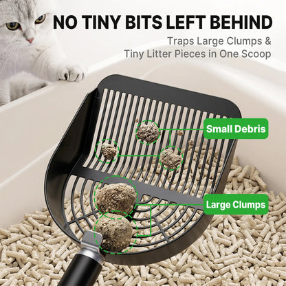 Potaroma Heavy-Duty Stainless Steel One-Piece Cat Litter Scoop with Fast Sifting Flat Edge and Rust Resistance, Includes Hook & Loop for Convenient Hanging