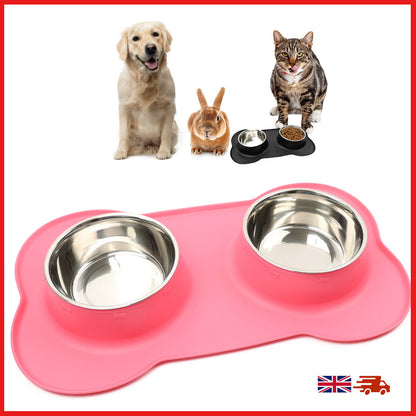 Double Stainless Steel Pet Bowl Set with Non-Slip Base for Food and Water