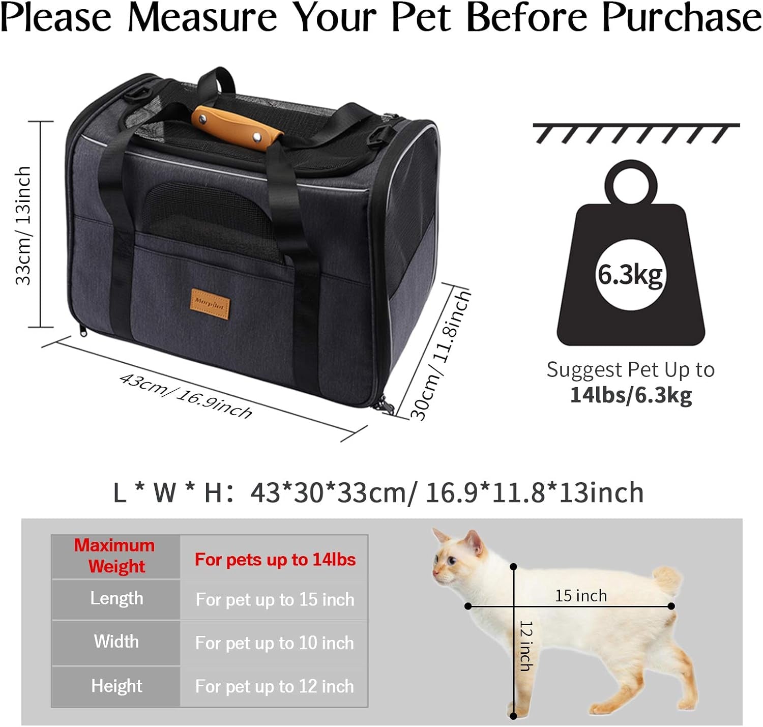 Portable Cat Carrier Bag for Small Pets, Foldable Soft-Sided Transport Carrier, Airline Approved with Shoulder Strap, Removable Mat, and Pet Bowl