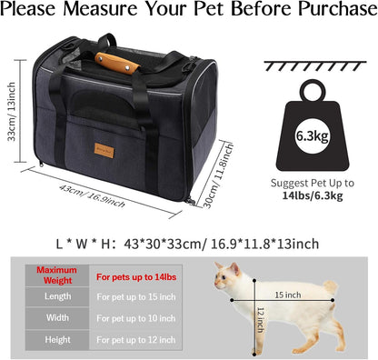 Portable Cat Carrier Bag for Small Pets, Foldable Soft-Sided Transport Carrier, Airline Approved with Shoulder Strap, Removable Mat, and Pet Bowl