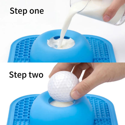 Anti-Slip Slow Feeder Dog Bowl and Lick Mat with Interactive Rolling Ball for Liquid and Thick Treats, Suitable for Large, Medium, and Small Dogs and Cats - Blue, 5/6 Cup Capacity