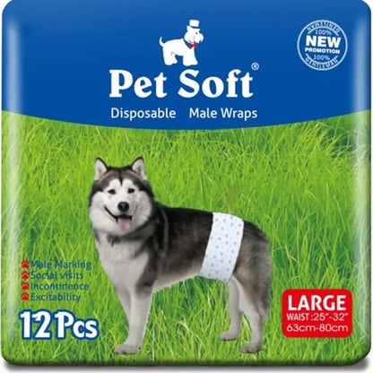 Disposable Male Dog Wraps - Soft Dog Diapers for Small Male Dogs, 12-Pack