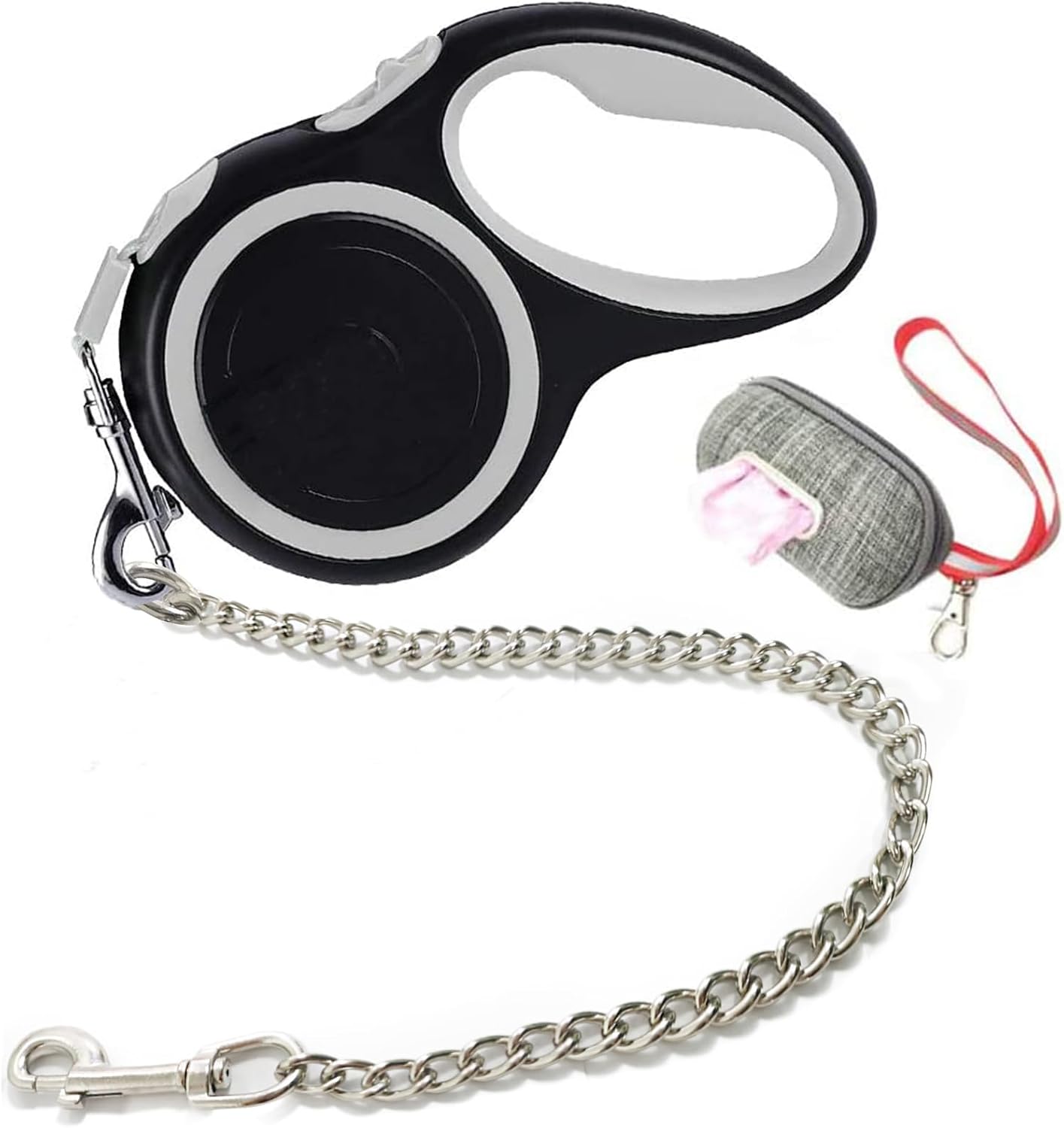 Durable 5M (16Ft) Retractable Dog Leash in Gray, Heavy-Duty Nylon Tape with Anti-Bite Steel Chain for Medium to Large Dogs