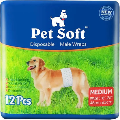 Disposable Male Dog Wraps - Soft Dog Diapers for Small Male Dogs, 12-Pack