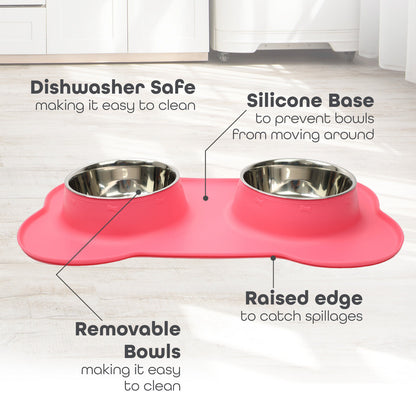Double Stainless Steel Pet Bowl Set with Non-Slip Base for Food and Water