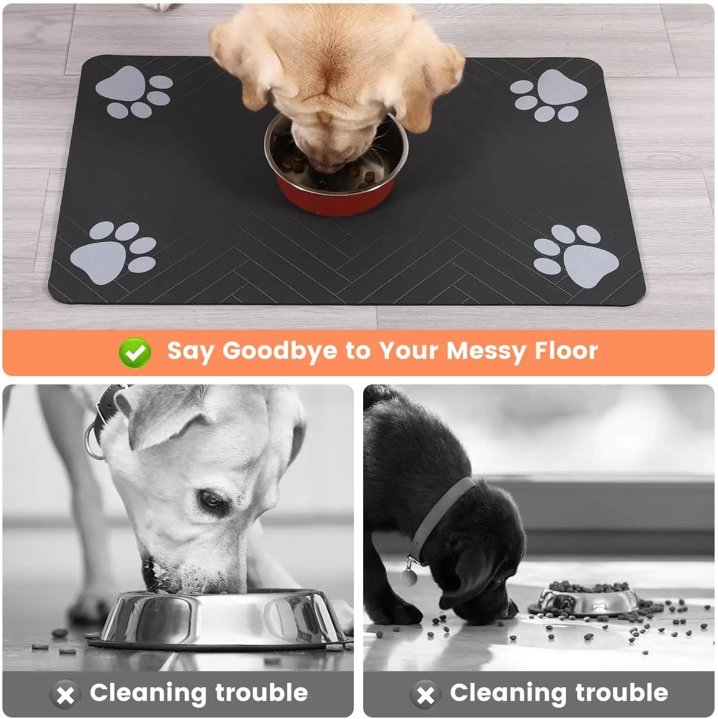 Absorbent Pet Feeding Mat with Waterproof Rubber Backing - Quick Dry Placemat for Food and Water Bowls for Dogs and Cats