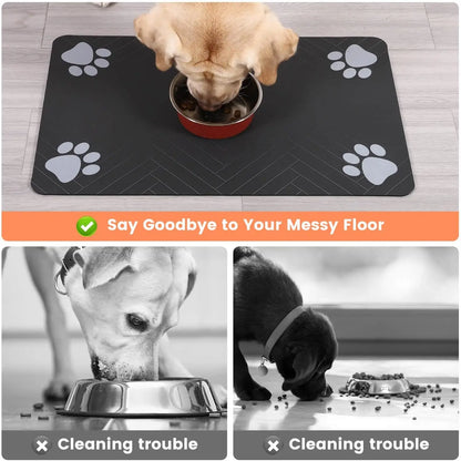 Absorbent Pet Feeding Mat with Waterproof Rubber Backing - Quick Dry Placemat for Food and Water Bowls for Dogs and Cats