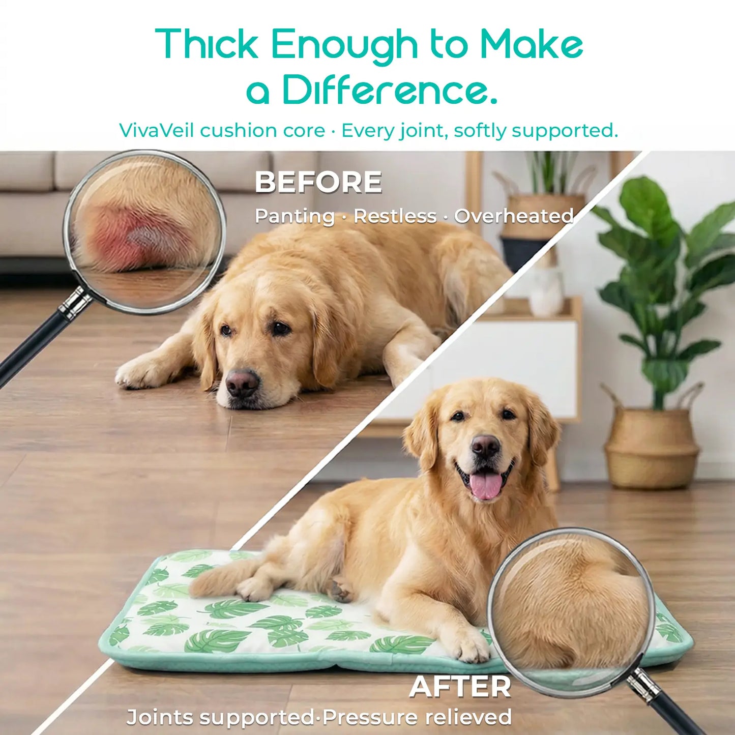 Dog Cooling Mat for Pets, Soft and Breathable Self-Cooling Pad, 23" x 18" Non-Slip Washable Mat for Indoor and Outdoor Use, Leaf Design